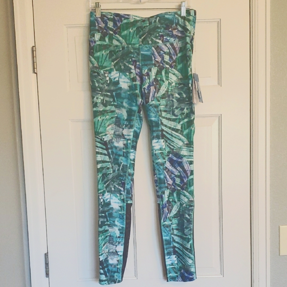 NWT Mondetta Green and Blue Leggings with Tropical Print Sz M